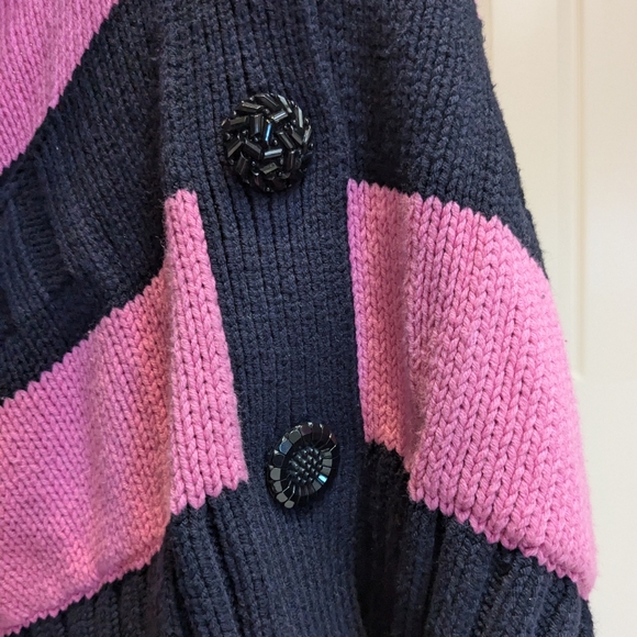 Handmade No Tag Baggy Pink & Navy Blue Cardigan Custom Buttons L - Picture 5 of 5